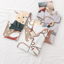 Spring Autumn Pure Cotton Pyjamas Ladies Man Summer All-cotton Knit Long Sleeves Trousers Slim lovers Han version Home Home Suits Suit