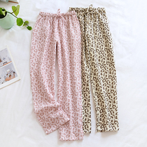 Pure Cotton Home Sleeping Pants Woman Spring Autumn Summer Day Department Full Cotton Double Layer Crepe Cloth Home Long Pants Thin Loose big code