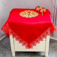 Тумбочка крышка ткань 结婚喜庆大红色床头柜盖布空调冰箱万能防尘罩刺绣布艺订婚盖巾