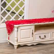 Embroidery Table Flag TV Cabinet Flags Tablecloths Big Red Festive Wedding tea Tea Towels Au Style Table Cloth Art White Geb