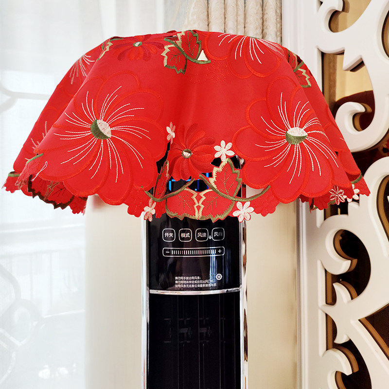 Red cylindrical living room vertical air conditioner cover fabric embroidery festive cabinet air conditioner cover cabinet wedding dust cover