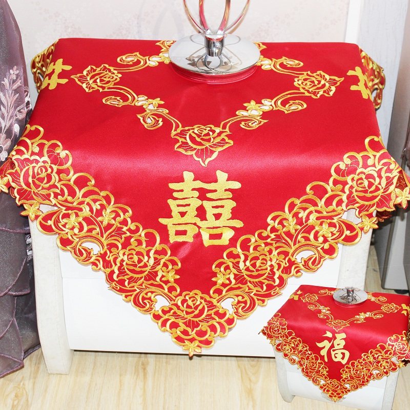 Bed Head Cabinet Red Festive universal cover cloth TV Refrigerator Air conditioning gold dust cloth Wedding wedding table cloth Art