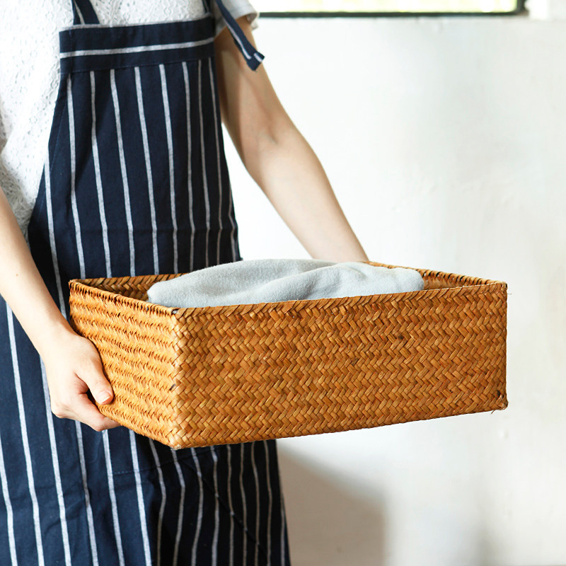 Storage basket handmade sea straw book newspaper finishing basket woven storage basket storage basket living room covered storage basket box