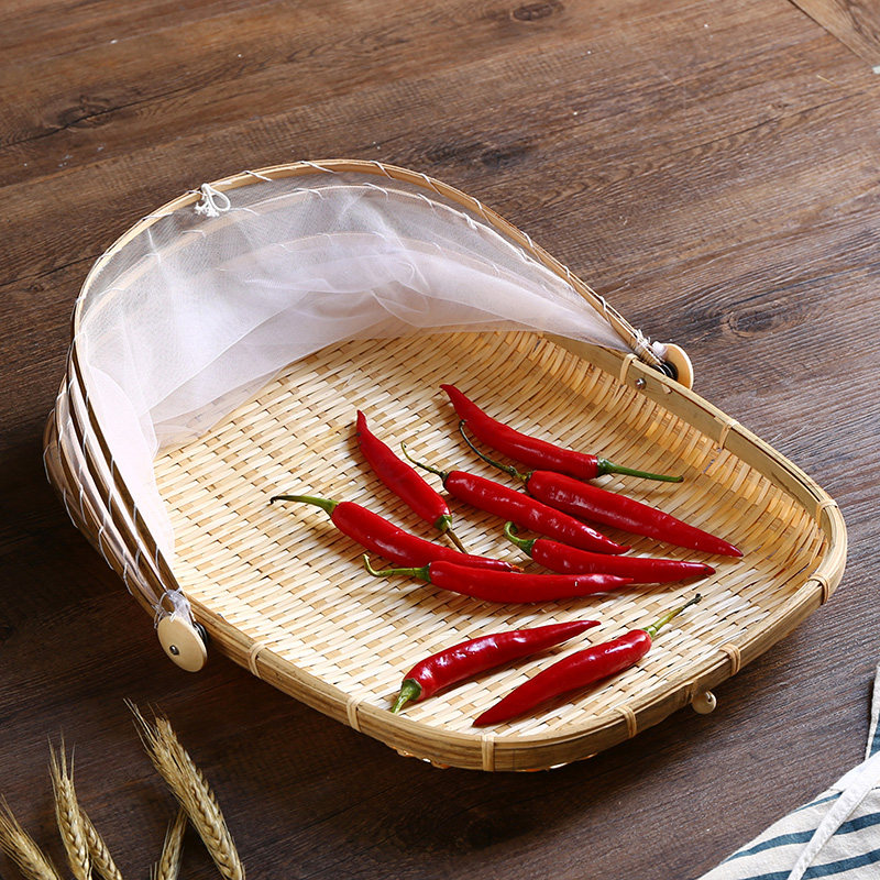Bamboo woven without hole dustpan Anti-fly basket Vegetable Hood Containing basket Dried Food Basket Sundry-Taobao