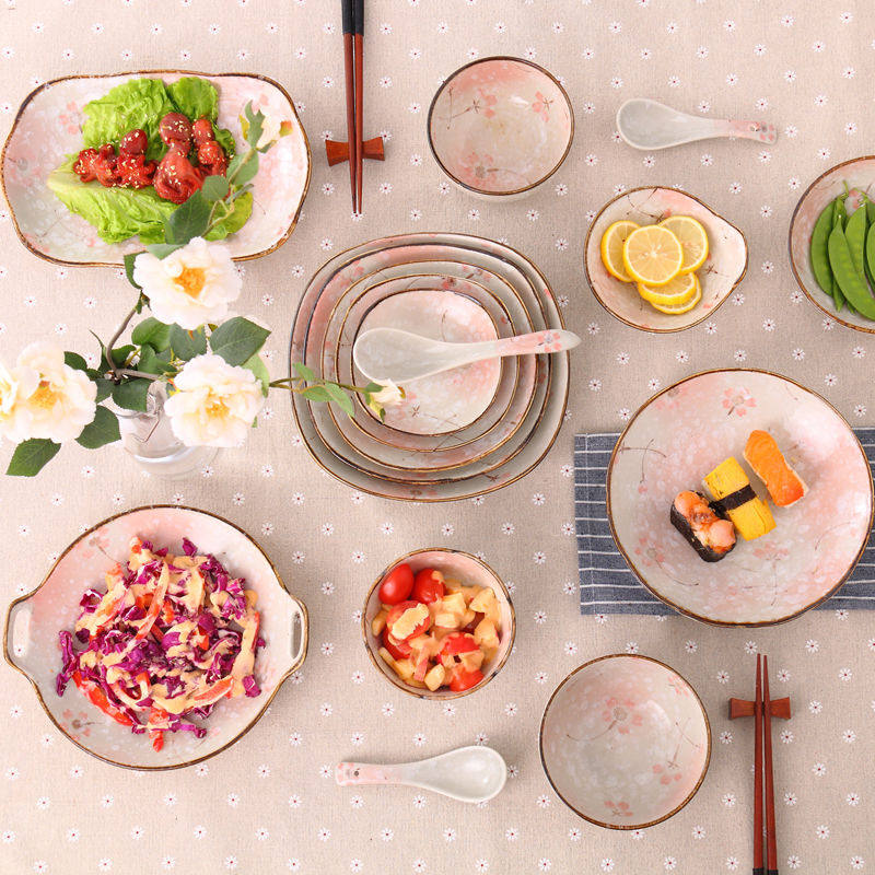 Creative snow cherry hand draw ceramic tableware plate rice bowl soup dish fruit dish salad dessert plate
