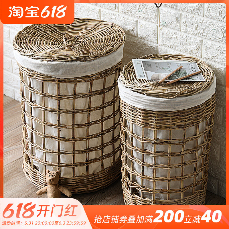 Imported rattan choreographer round with lid dirty coat basket storage containing basket large containing barrel diamond rattan washable