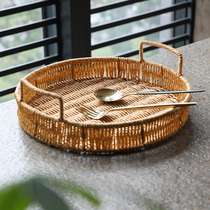 Nordic light and luxurious round fruit tray dinner plate Lower afternoon tea point tray imitation vine choreography tray tea table containing disc basket plastic