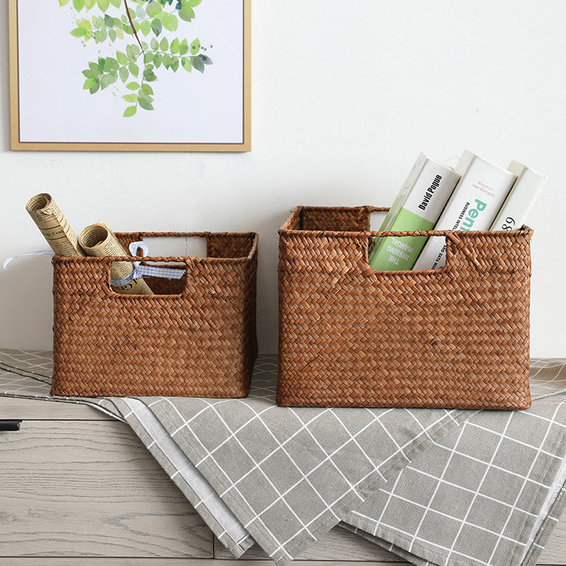 Woven Basket Creative Handmade Containing Box Basket Book Newsbasket Finishing Storage Basket Bedroom Debris snacks Snack Box