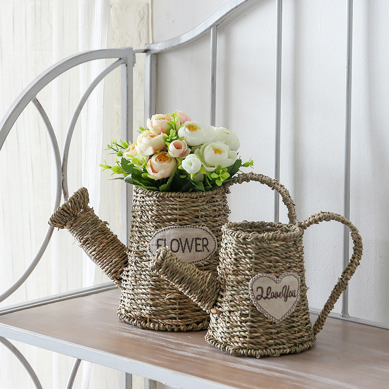 Woven Vase Hem emulated flower-flower-flower-flower Flower Pot plant Garden Wind Handcrafted Grass-made Kettle Decorated with Flower Basket