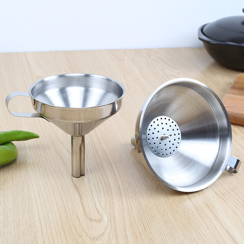 Extra large diameter kitchen oil pourer household thickened stainless steel funnel with filter wine leak oil leak