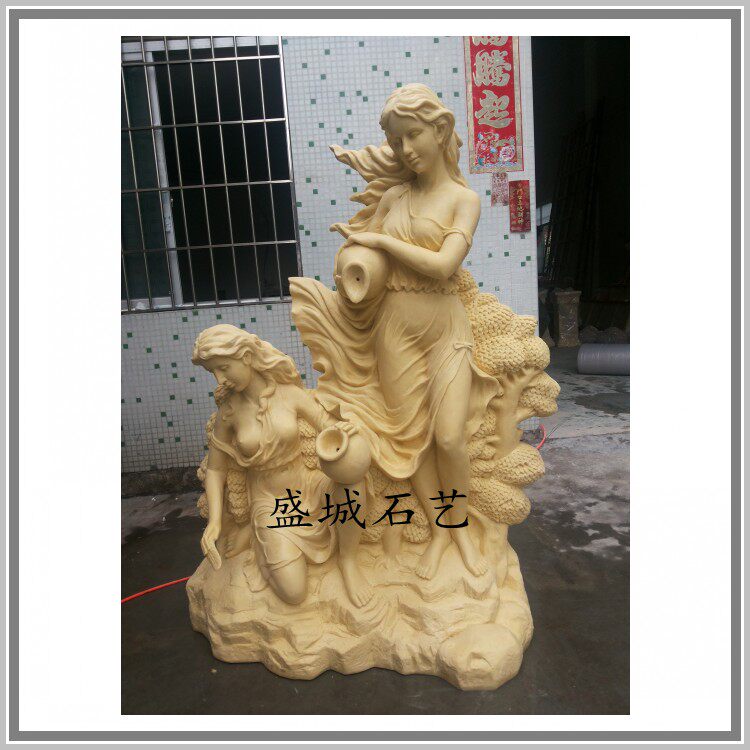 Sandstone double like Sculpture Eurostyle Figure Round Sculpture Sandstone Large Spray Pool Water Wall Sculpture Waterscape Decoration