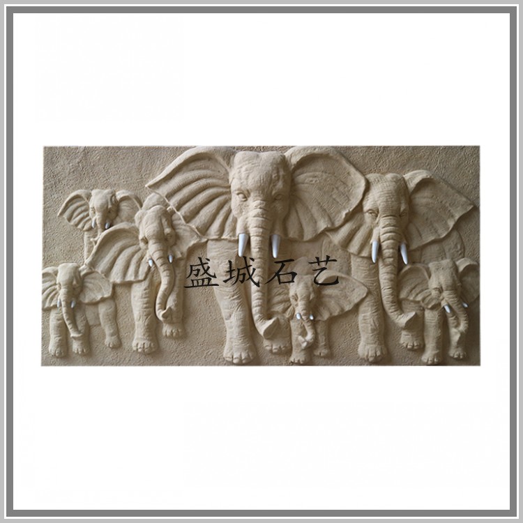 Sandstone Relief Mural Elephant Sculpture Art Background Wall Fiberglass Antique Copper Sculpture Enterprise Logo Wall Decoration