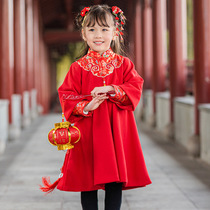 Girls performance dress New Years dress Hanfu cheongsam dress winter cloud shoulder wool jacket dress