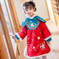 2021 Winter new childrens ancient style Hanfu dress baby plus cotton padded Chinese Tang dress cheongsam
