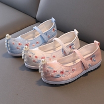 Womens inner high tea art Hanfu shoes Childrens ancient style Tang suit bow shoes head embroidered shoes old Beijing cloth shoes dance shoes
