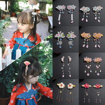 Childrens costume tassel hair accessories Hanfu headdress hairclip silk flower Chinese style super fairy accessories little girl ancient style hair hairpin