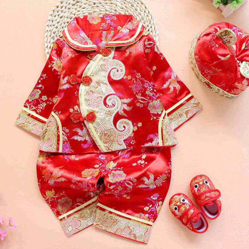 Girls Tang dress suit in autumn hundred days old age of baby and child foreign affairs banquet dress girl 012 year old wedding