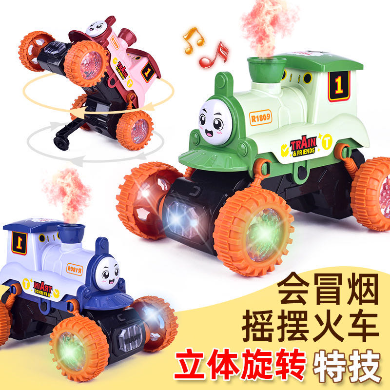 Stunt steam train smoke children's electric rollover car with sound and movement singing and dancing toy boys and girls