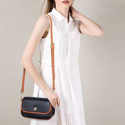 Hong Kong leather Messenger bag women 2023 new top layer cowhide contrast color mini portable small square bag women's fashion small bag