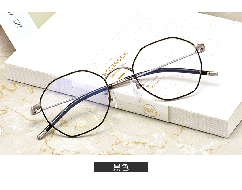 Phiên bản Hàn Quốc của kính nữ mô hình văn học retro đa giác kính gọng khung mỏng toàn khung có thể được trang bị kính cận thị chống ánh sáng xanh kính đen