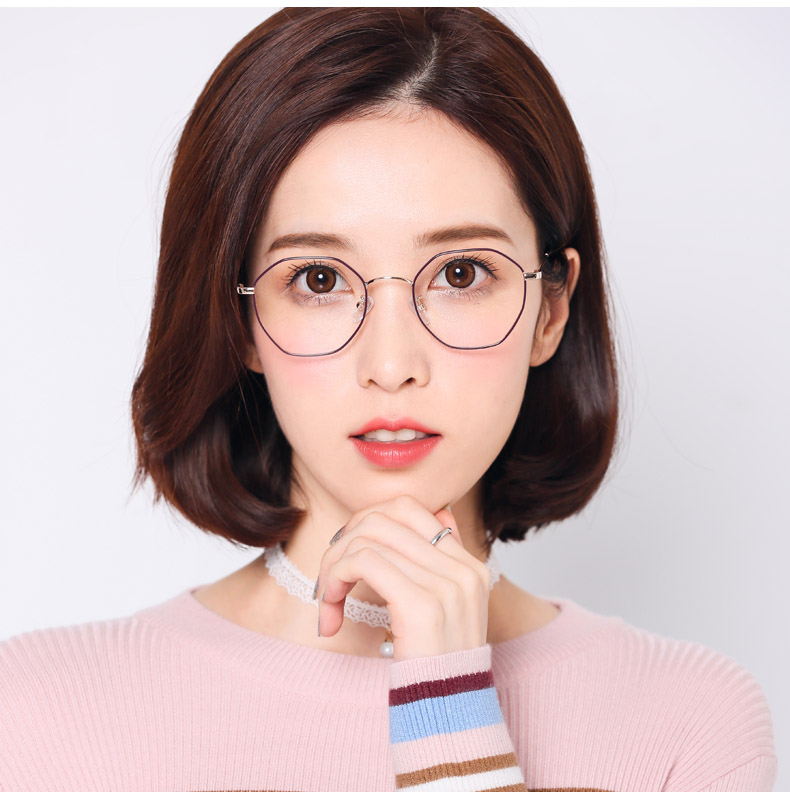 Phiên bản Hàn Quốc của kính nữ mô hình văn học retro đa giác kính gọng khung mỏng toàn khung có thể được trang bị kính cận thị chống ánh sáng xanh kính đen