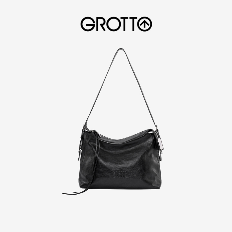 Grotto's 26Th New Model Gogohobo Classic Black Leather Shoulder Crossbody Large-Capacity Computer Commuter Bag Grotto's 26Th New Model Gogohobo Classic Black Leather Shoulder Crossbody Large-Capacity Computer Commuter Bag