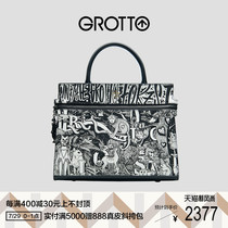 GROTTO music 2020 new graffiti Highway 66 medium Italian leather personality light luxury messenger bag