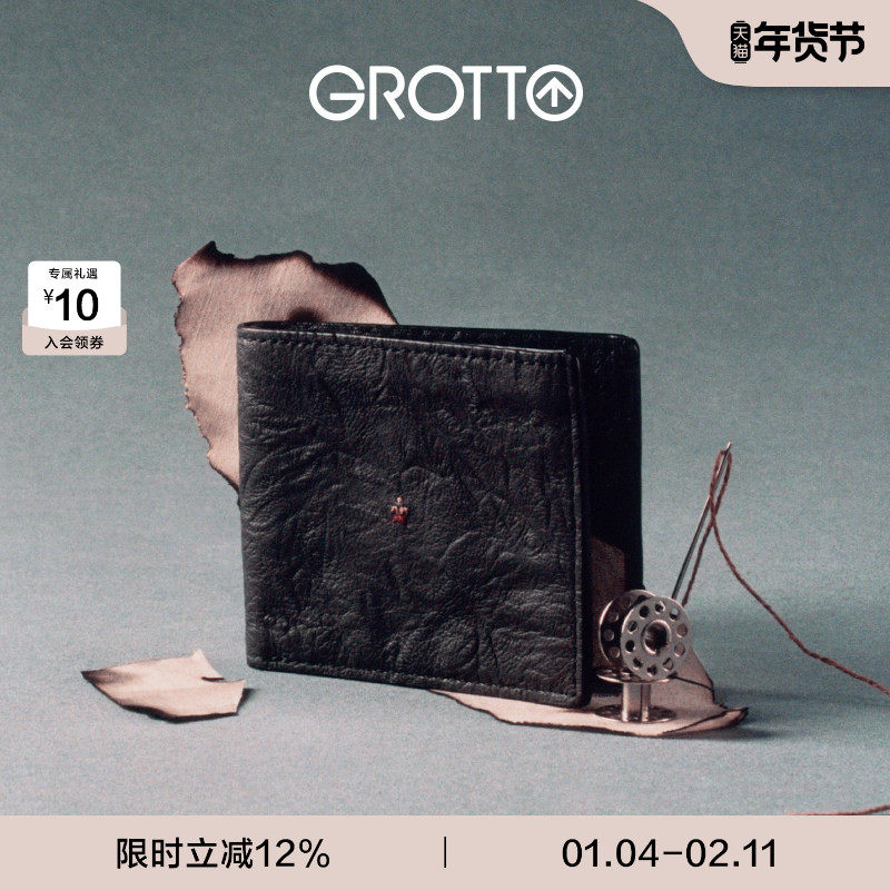 【Новогодний подарок】 Короткий кошелек GROTTO Classic из овчины ручной работы, кожаный держатель для карт с несколькими картами, держатель для карт Изображение 1