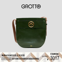 GROTTO happy Italian vegetable tanned cowhide womens fashion retro shoulder bag contrast color tote bag shopping mall with the same paragraph