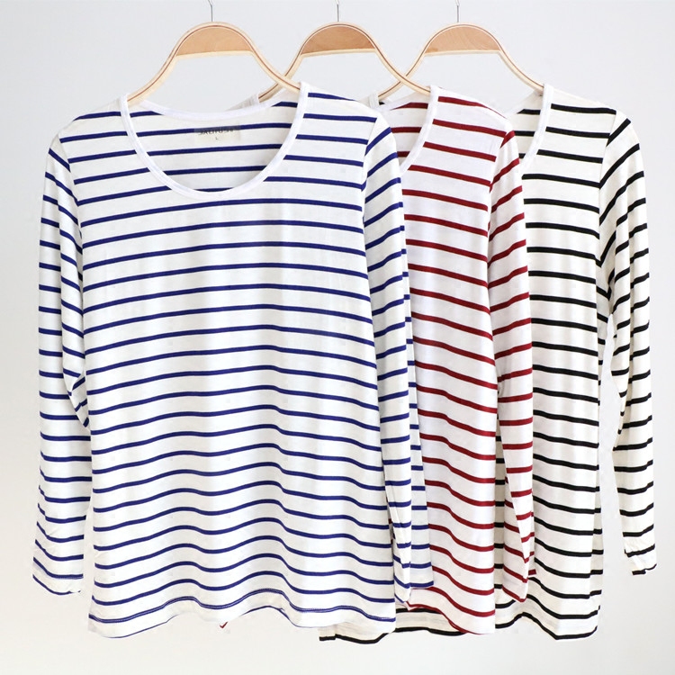 New spring and summer women's sea soul shirt striped shirt modal cotton round neck long-sleeved loose T-shirt bottoming shirt