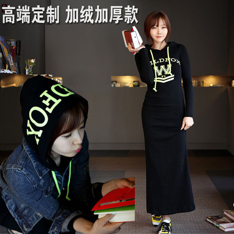 Autumn and winter new women's long-sleeved long version nightdress with fleece and thickening warm and slim fit loose large size home clothes - Taobao