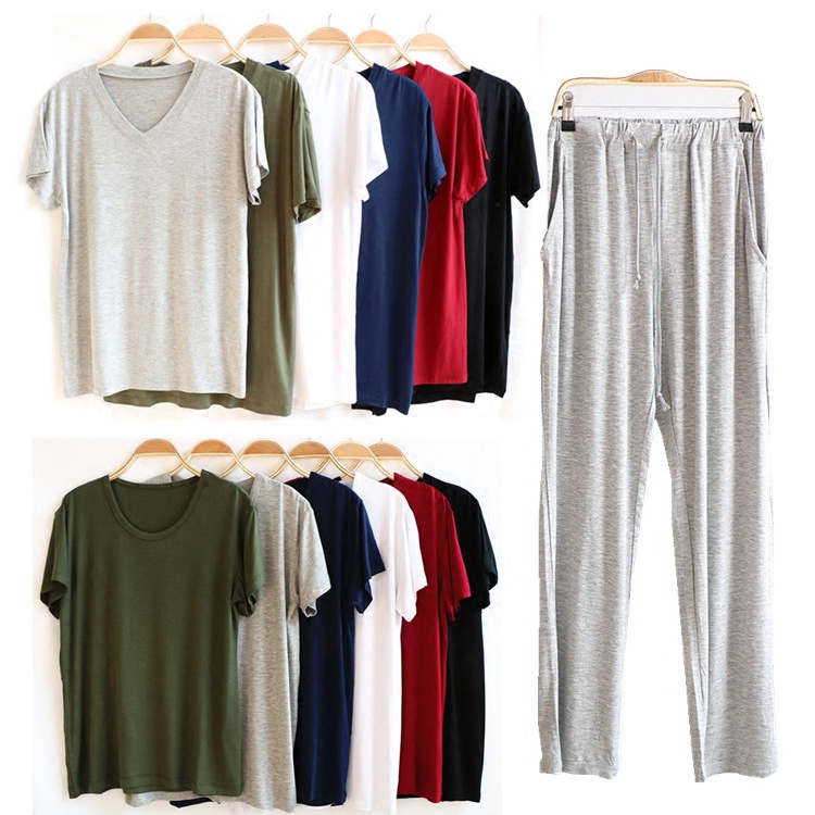 Spring and autumn men's pajamas modal short-sleeved trousers thin section summer casual plus size cotton pajamas home service set