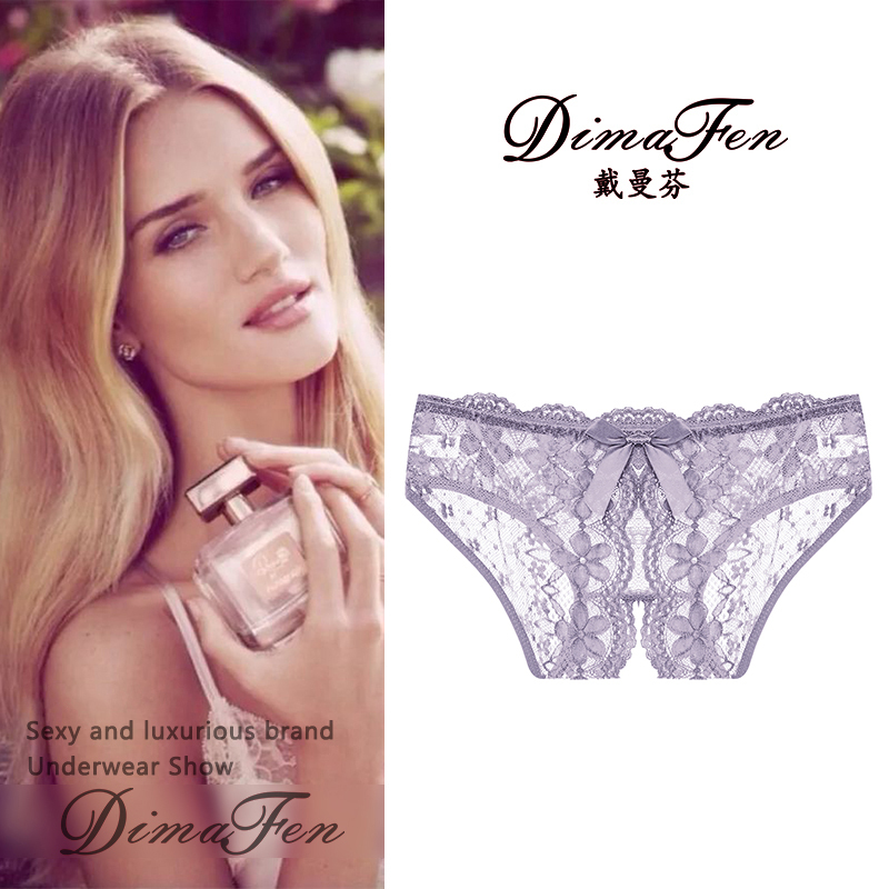 [Da Man Fen Brand Underwear] Thin Sexy Mesh Hollow Out Panties for Women, Crotchless No-Need-To-Take-Off Bowknot Thong