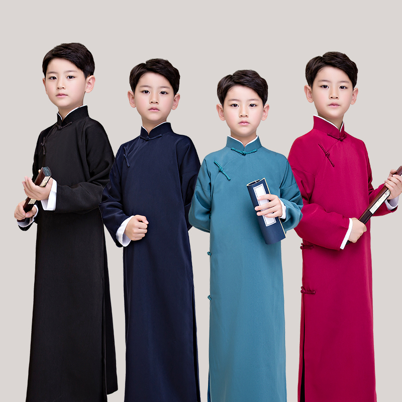 Children's cross talk costume China long gown long coat boy tai chi kung fu robes Chinese style ancient costume Republic of China mandarin jacket Allegro performance Costume