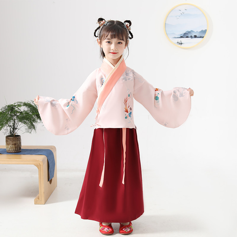 Girl Han Costume Spring Autumn Clothing Original Shake-Up Internet Red Child Hanfu Little Girl Ancient Dress Ming-made Skirt Performance Clothing