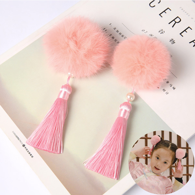 Children's hair accessories girl cute cartoon headdress Chinese style costume cheongsam Princess baby ball tassel hairclip