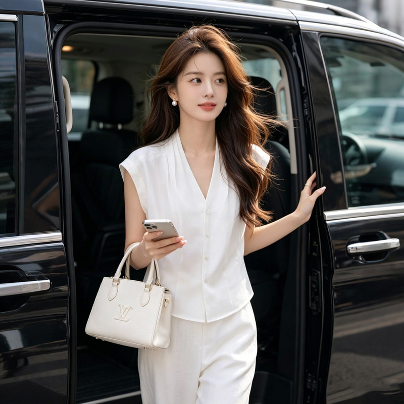 High-End White V-Neck Sleeveless Silk Shirt for Women, Summer Waist-Cinching Slimming Vest Top, Casual Work Clothing Shirt