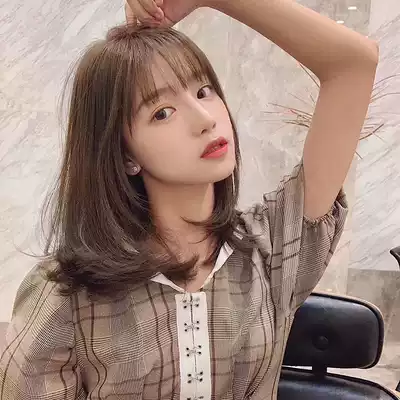 Wig female long hair natural full head set real hair silk wig set Net red collarbone hair short real hair round face type