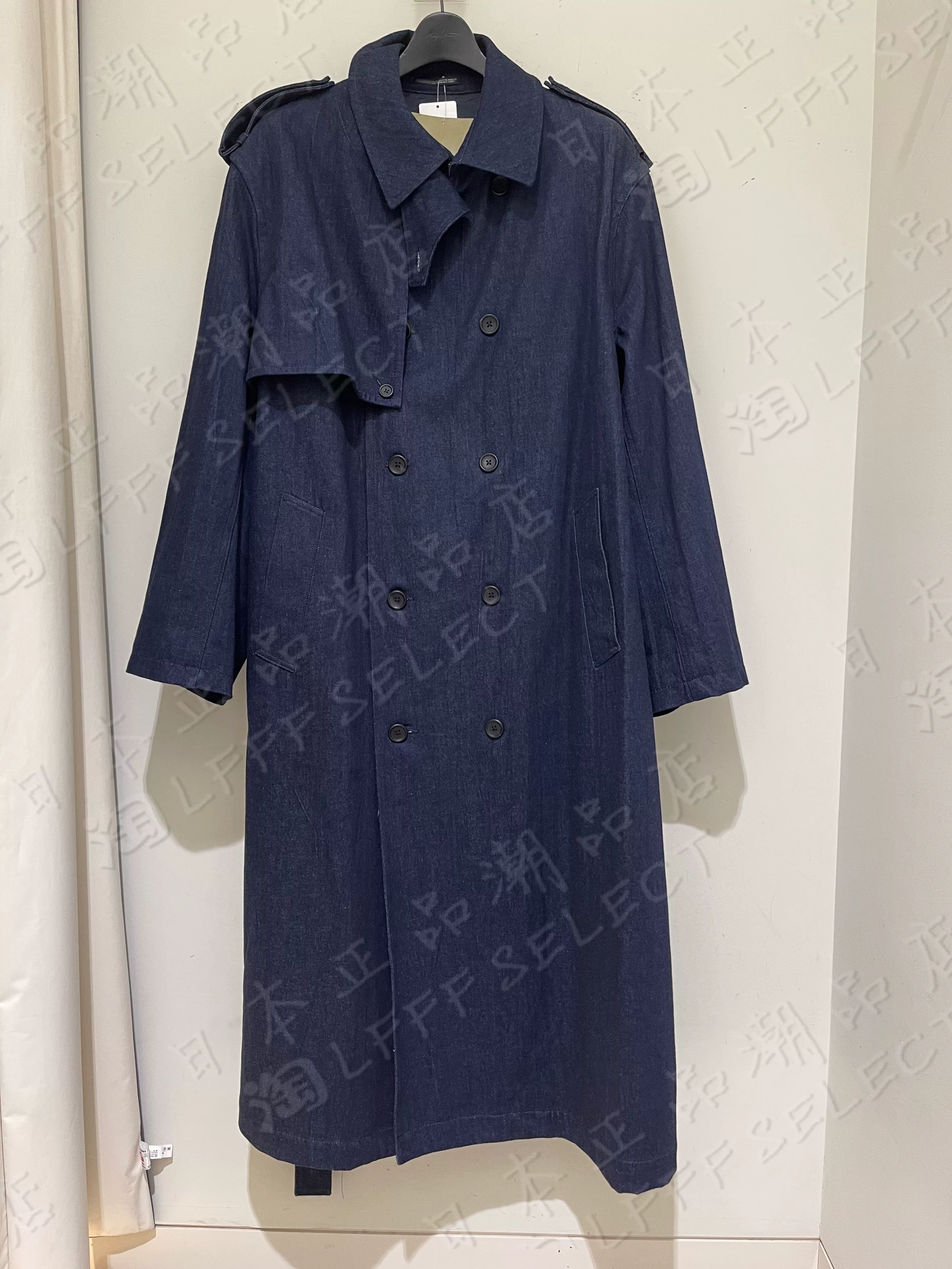 Япония закупки Ямамото Ямамото 23AW Look 23 джинсовая ткань плечевой раздел двойной — двубортный плащ