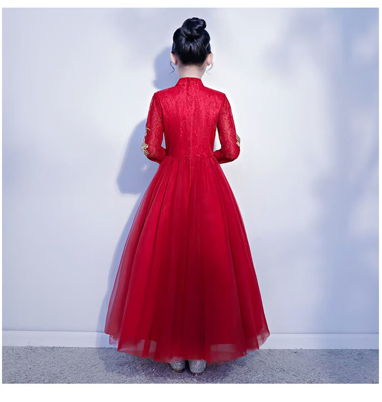 Mới của trẻ em ăn mặc công chúa mô hình sàn catwalk piano guzheng trang phục cô gái nhỏ chủ trang phục phần dài váy ren đẹp nhất cho bé gái