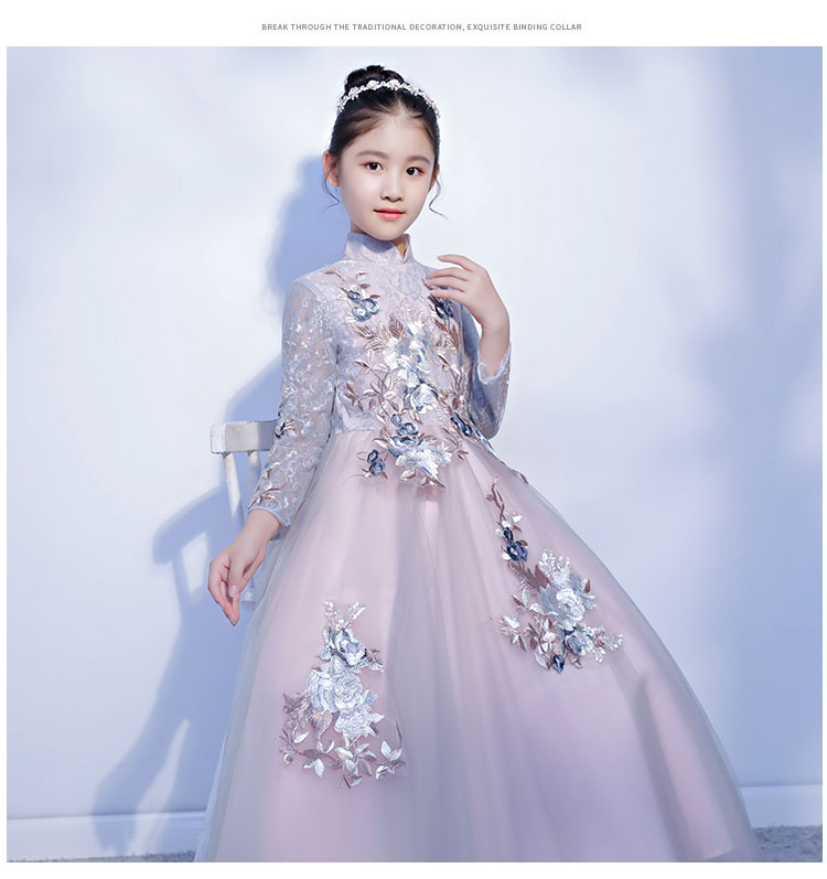 Mới Trung Quốc phong cách trẻ em ăn mặc công chúa catwalk piano guzheng trang phục cô gái nhỏ chủ trang phục váy đầm thu đông cao cấp bé gái