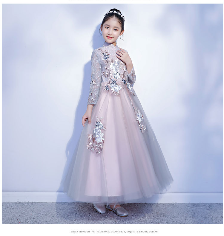 Mới Trung Quốc phong cách trẻ em ăn mặc công chúa catwalk piano guzheng trang phục cô gái nhỏ chủ trang phục váy đầm thu đông cao cấp bé gái