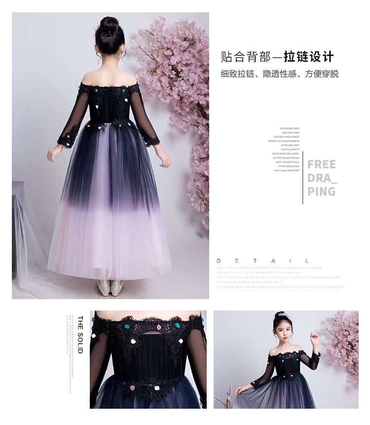 Bộ váy bé gái mẫu catwalk khoe vai piano trang phục 2018 thu đông mới quần áo trẻ sơ sinh