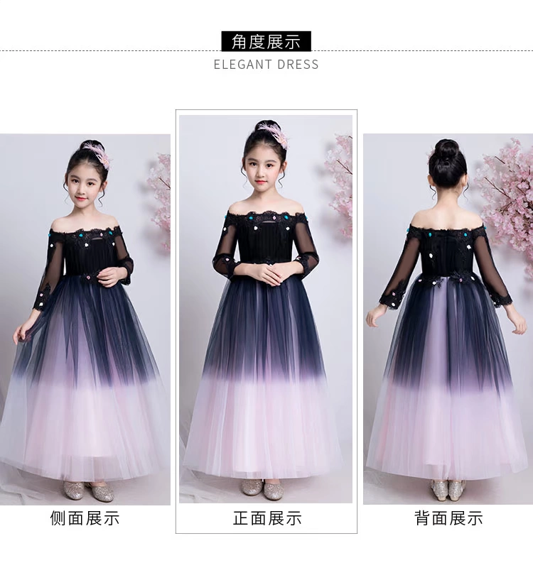 Bộ váy bé gái mẫu catwalk khoe vai piano trang phục 2018 thu đông mới