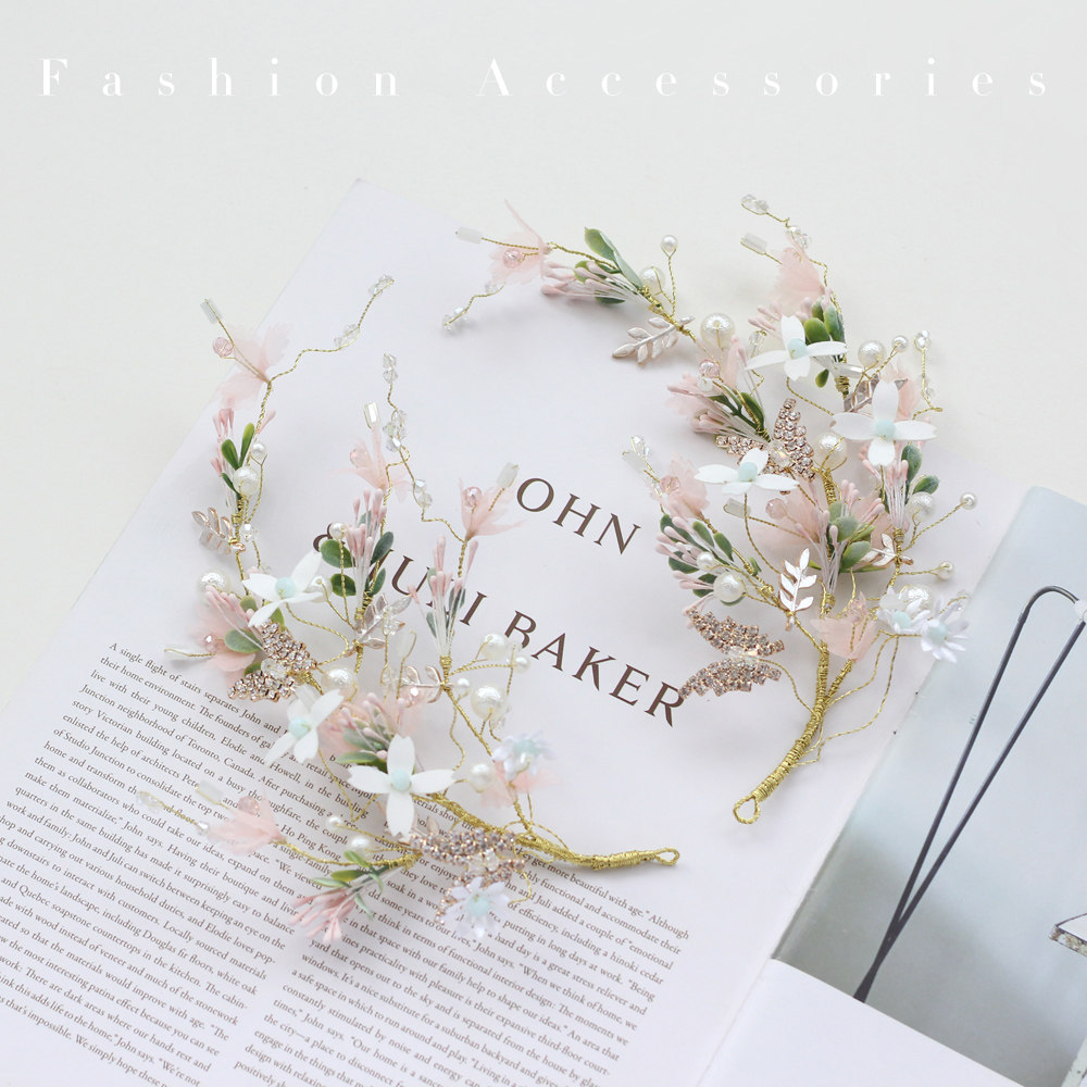 Senteal bridal headwear ultra-fairy beauty Flowers Vine side with butterfly hair ornaments sweet and beautiful flower fairy styled wedding photography-Taobao