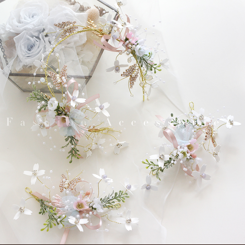 Bride's headband super fairy beauty headdress fresh and sweet flower fairy shape butterfly hair jewelry knot wedding photo