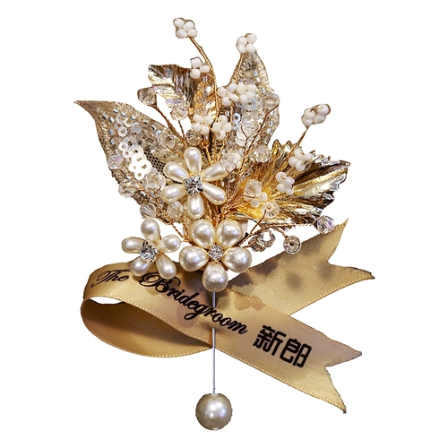 Цветок на запястье для невесты на лацкан, золотой браслет, изысканный стиль, европейский стиль