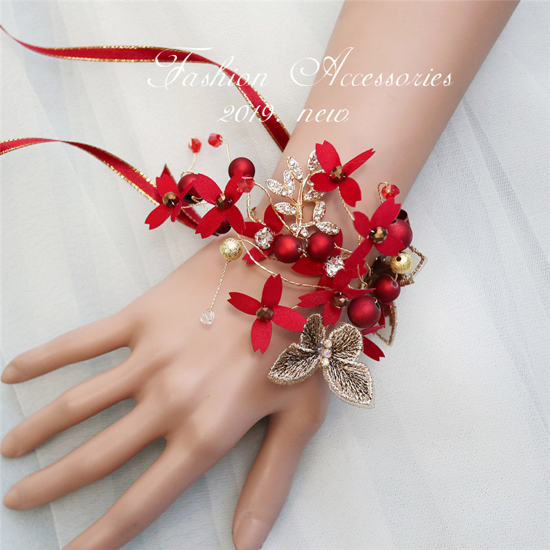 Chinese wedding Xiuhe wrist flower bride toast clothes Hanfu dance children's performance hand flower red cherry blossom petals