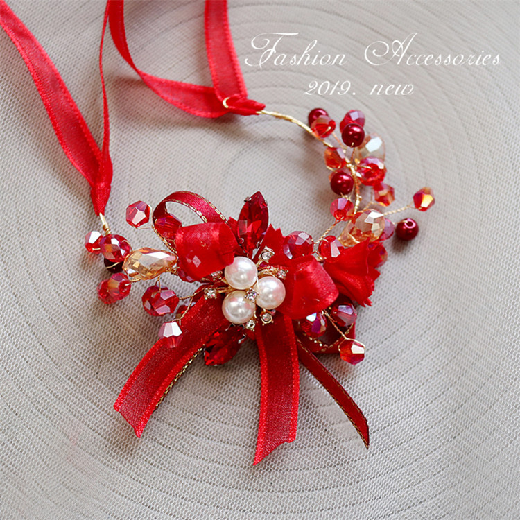Wrist flower red bow hand flower knot wedding annual meeting event Chinese bride toast clothing Xiuhe children's dance