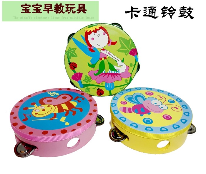 Kindergarten Dance Cartoon Hand Drums Wooden Instruments Kindergarten Baby Toys Orf Percussion Musical Instrument Bell Drum